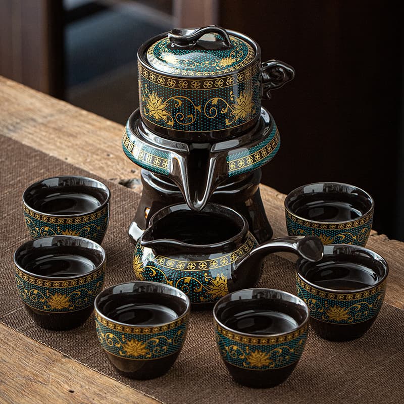 Lazy Semi-Automatic Tea Set Creative Stone Mill Rotating Water Outlet Kung Fu Tea Brewer Home Ceramic Teapot Gift