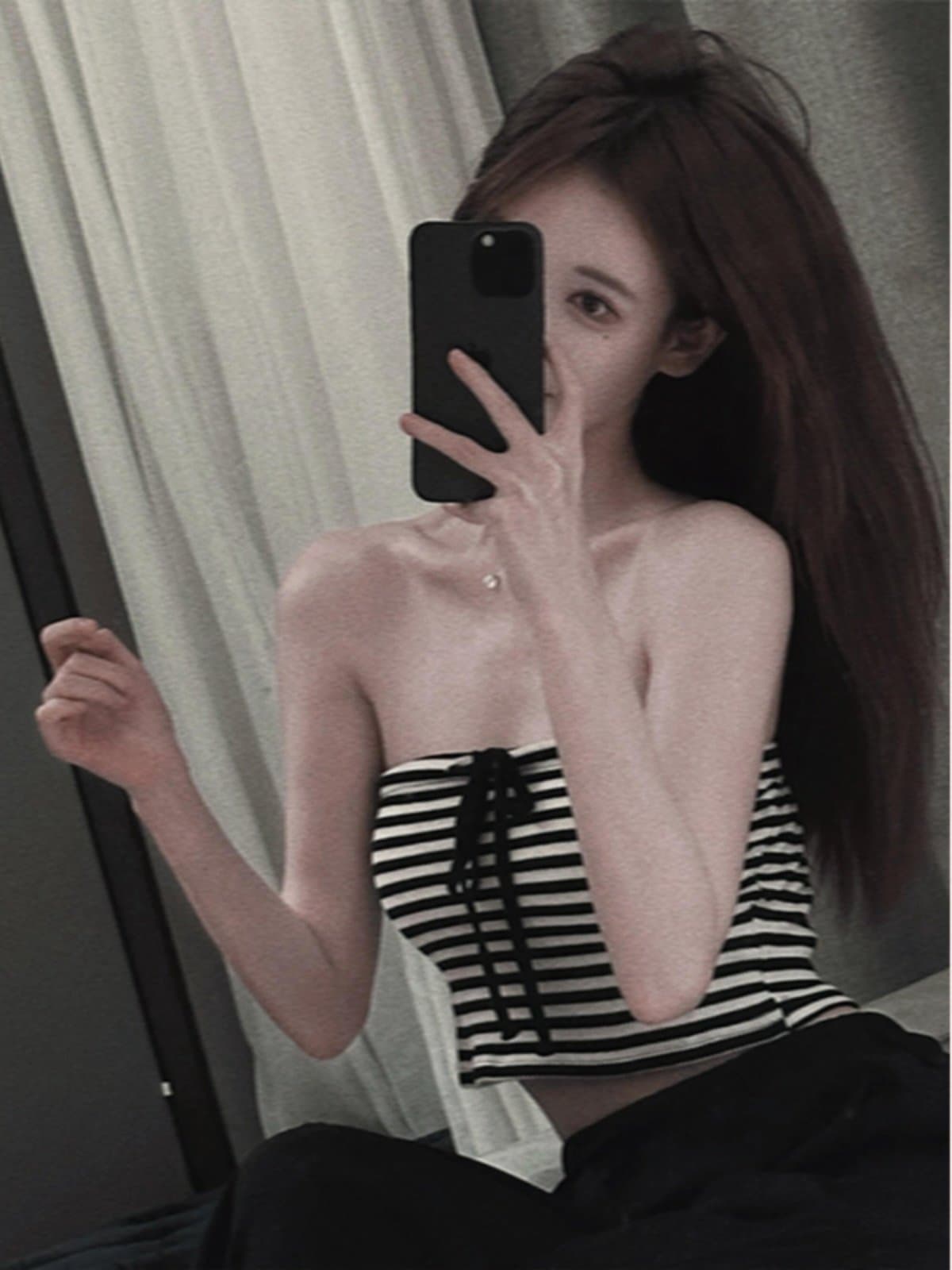 Color-Block Striped Lace-Up Design Short Camisole Top for Women 2025 Summer New Korean Sweet & Sexy Layering Blouse Trendy