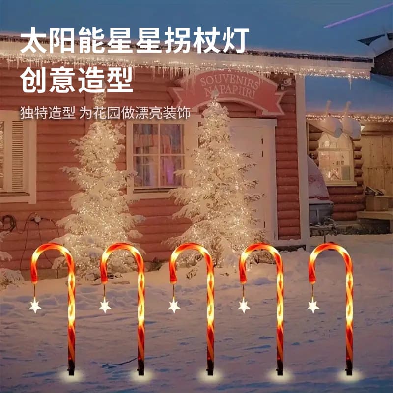 Christmas Solar Star Candy Cane Light Garden Festive Creative Shape Outdoor Lawn Stake Light