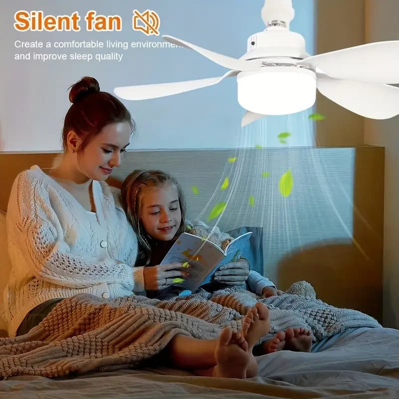 E27 Screw-type ceiling fan light for bedroom, living room, quiet electric fan, smart remote control, study, dining room.