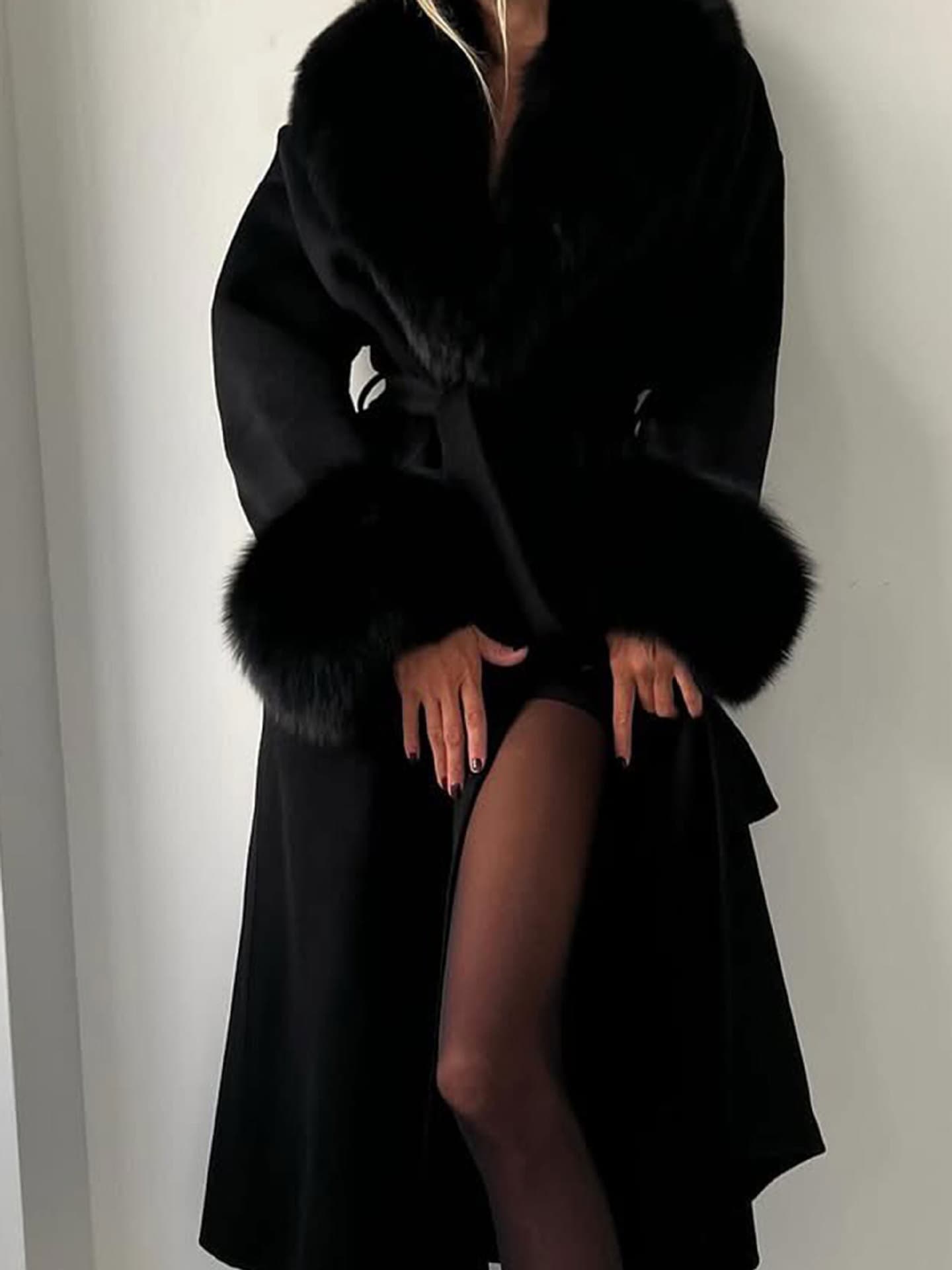 2026 New Winter Fashion Warm Loose Solid Color Large Lapel Faux Fur Wool Long Coat for Cross-Border Sales in Europe and America