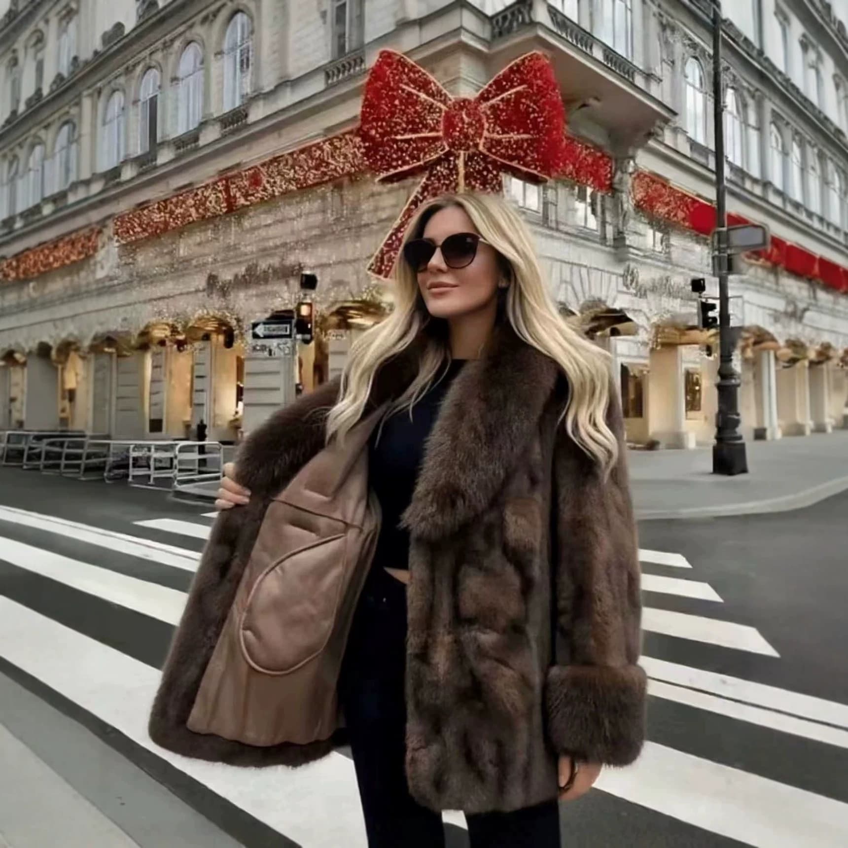 2026 New Autumn/Winter Women's Faux Fur Coat Cross-border European and American Faux Fox Fur Coat with Belt Warm