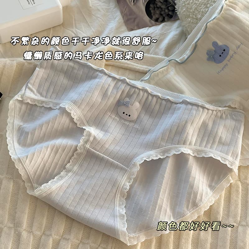 Cotton Antibacterial Underwear Women Sweet Japanese Style Mid-Waist 100% Cotton Antibacterial Breathable Hot-Selling Student Girl Triangle Panties