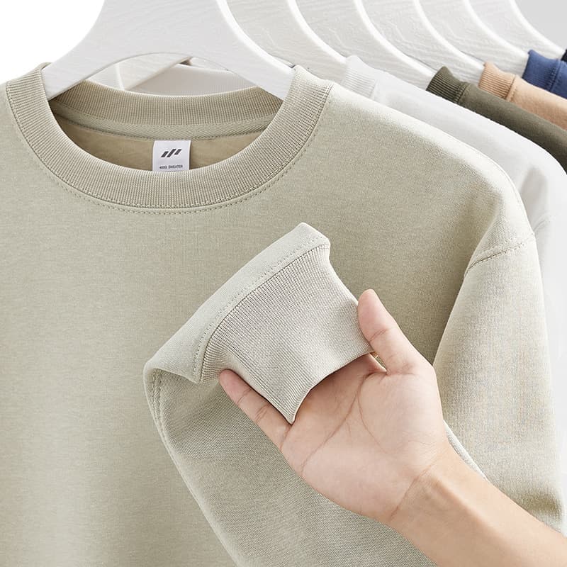 400g silver fox velvet plus velvet thickened oversize round neck sweatshirt men's American loose off-shoulder solid color couple sweatshirt