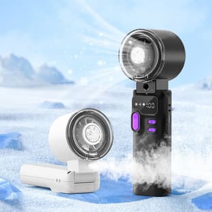 Cross-Border High-Speed Spray Ice Cooling Handheld Fan, Digital Display Turbo 199-Speed Foldable Cooling Fan with LED Light