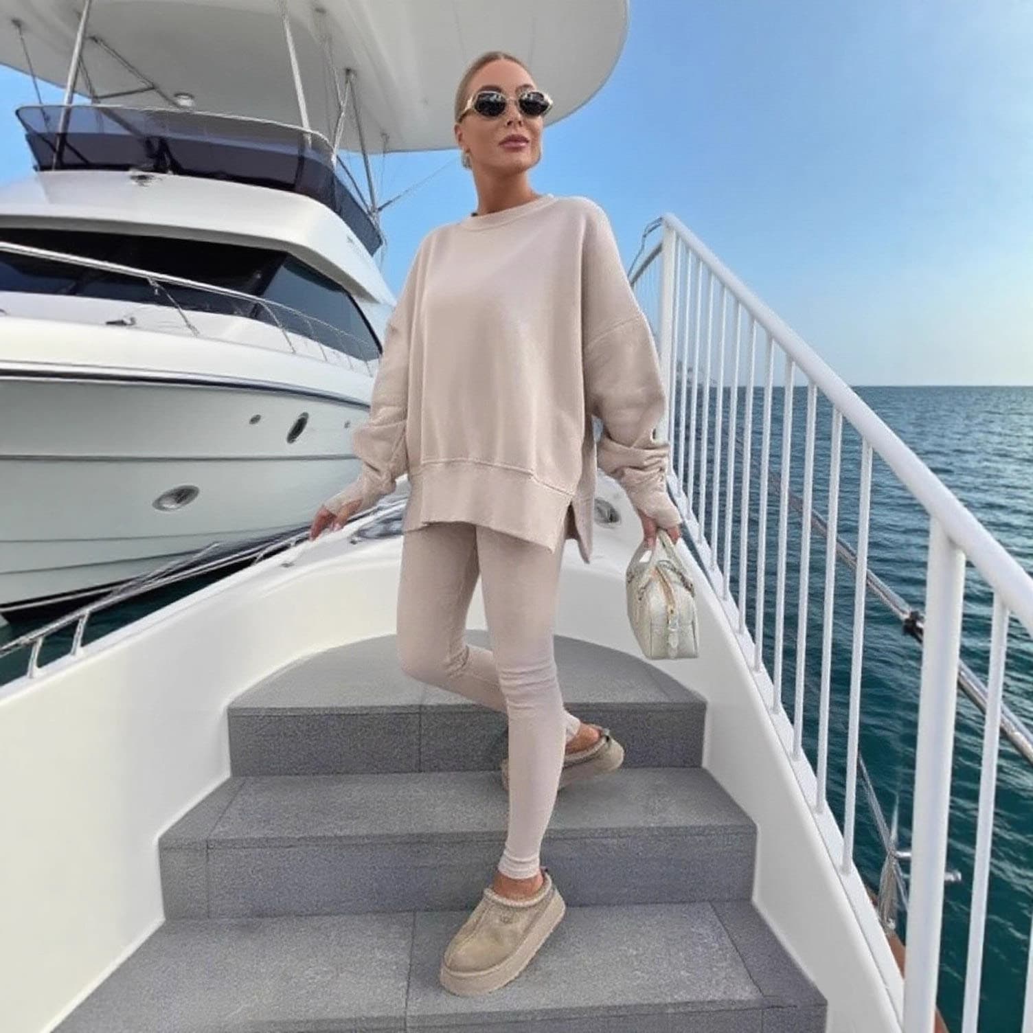 Cross-border new clothes foreign trade women's casual tops tight pants long solid color sweatshirt suit women's winter clothing