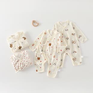Summer Full Print Vertical Stripe Jacquard Wrap Bodysuit Baby Clothes Maternity Suit Baby Homewear 100% Cotton A-Class
