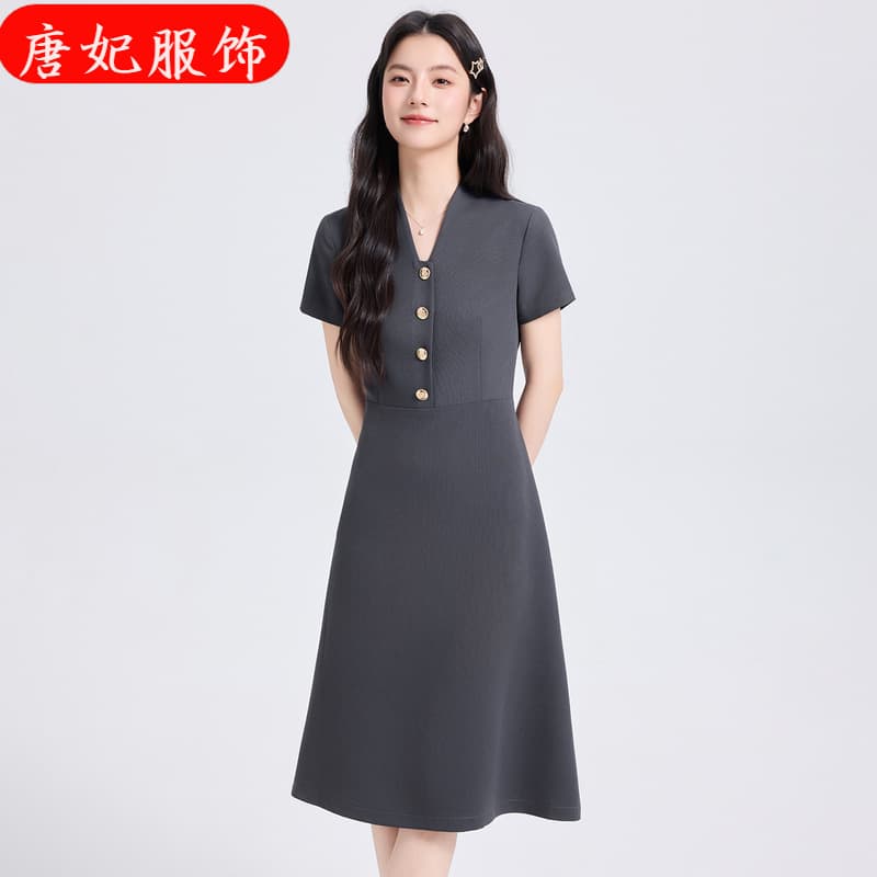 V-Neck Hepburn Style Versatile Little Black Dress Midi Length Women's Short Sleeve New Cross-Border Trendy Summer Women's Dress