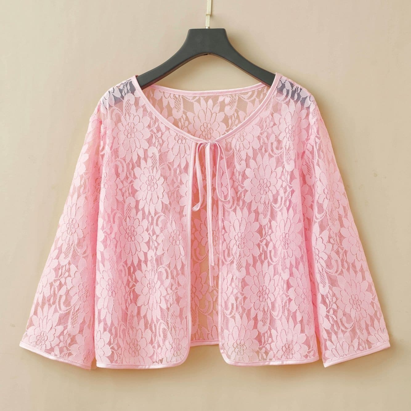 Versatile Plus Size Casual Hollow Sun Protection Jacket Air Conditioning Cardigan Spring Summer Autumn Open Front Shawl Lace Thin Coat Outerwear