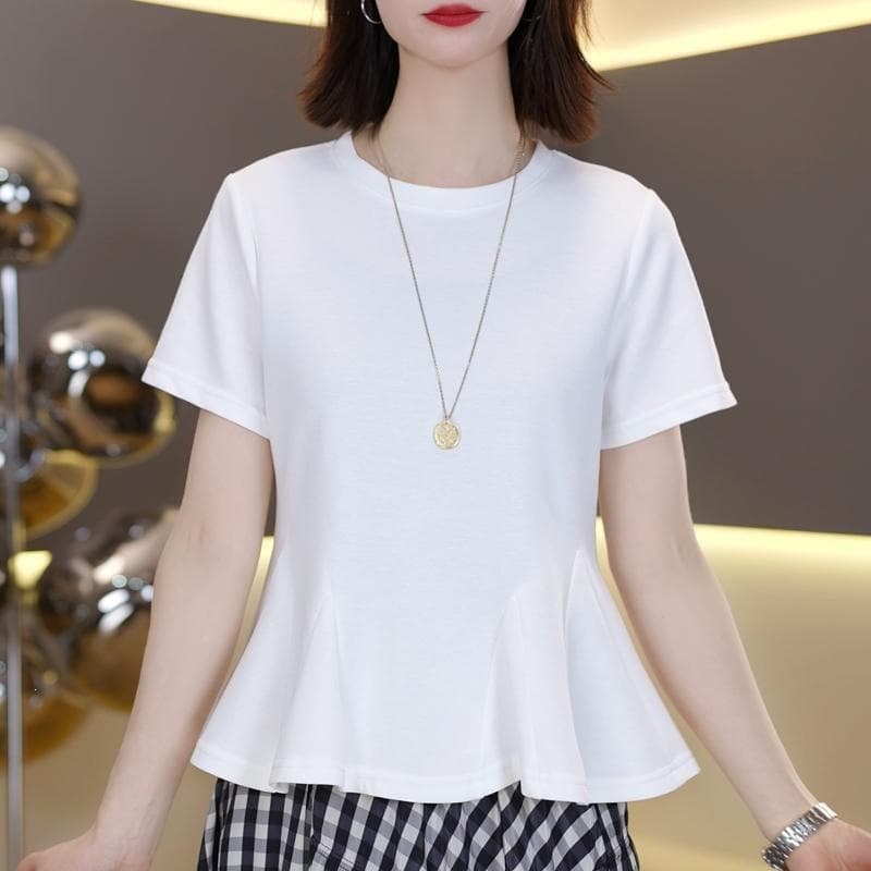 [Summer New Arrival] Luxury Chic Crew Neck T-Shirt for Women 2026 Summer New Style Short Sleeve Top Slimming Blouse