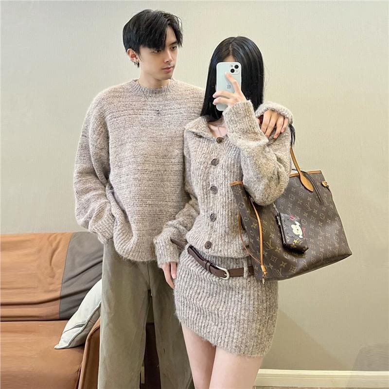 Couple Outfits Autumn/Winter 2024 New Ins Super Popular Sweater Dress One Male One Female Korean Version French Knitwear Trendy