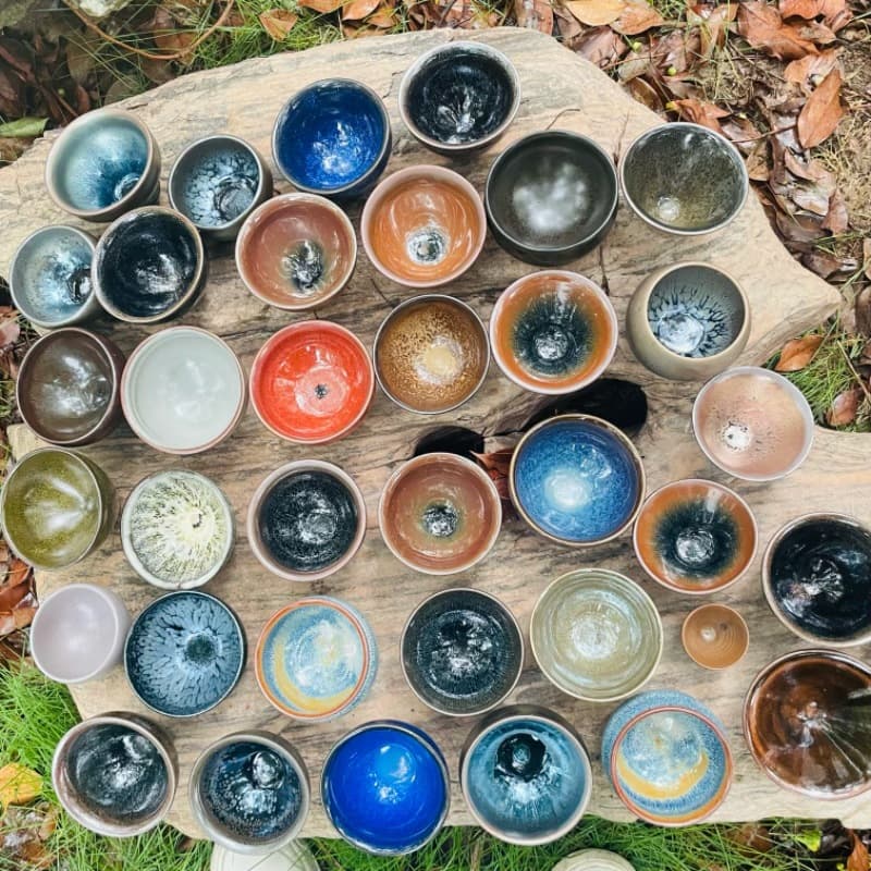 Jianyang Jian Zhan Owner's Cup Hare's Fur Oil Spot Partridge Blue Kylin Raw Mineral Original Glaze Iron Body Tianmu Bowl Gift Box Set