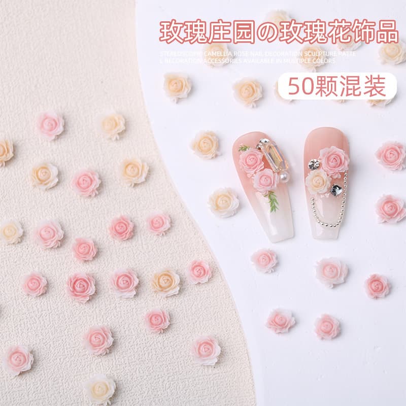 Rose Nail Art Decorations, 3D Mixed Sizes, Vintage Carved Roses, Popular Nail Accessories