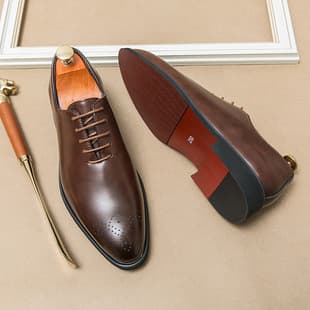 Men's Cross-Border Big Size New Casual Leather Shoes, Fashion Simple Lace-Up Shoes, Korean Trendy Business Formal Leather Shoes
