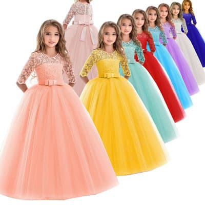 2025 Children's Long-Sleeve Wedding Flower Girl Dress, eBay In-Stock Fast Shipping, Children's Dress for European and American Weddings