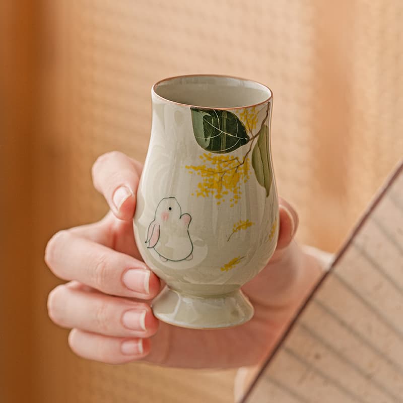 Plant ash-glazed rabbit aroma cup ceramic tea cup master cup single cup Gongfu tea set large capacity household tasting tea cup