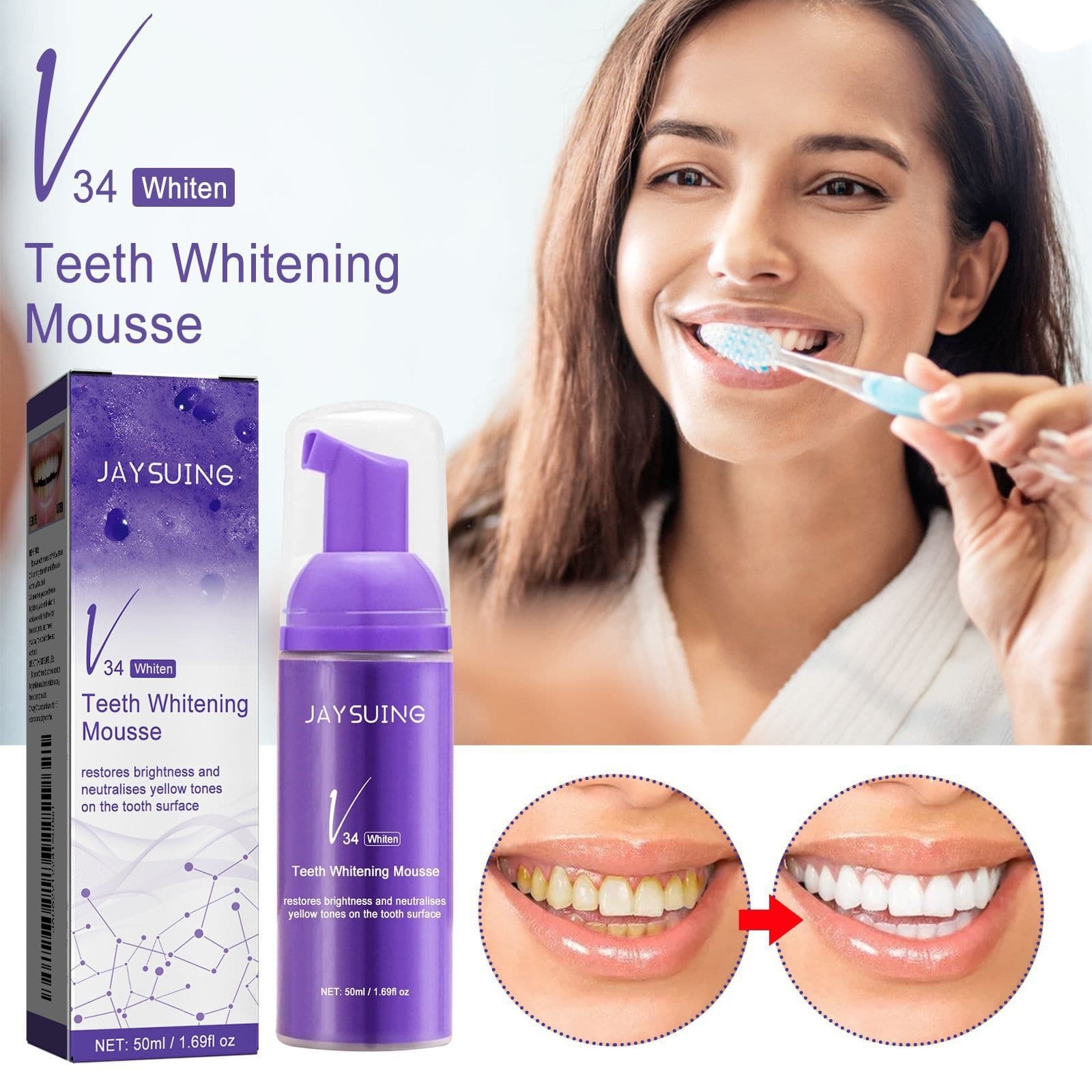 Jaysuing v34 Whitening Toothpaste for Brightening Teeth, Correcting Yellow Teeth, Cleaning Stains, and Oral Hygiene