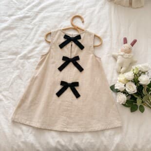 Tian Xiaosi Girls Summer New Retro Bow Dress Baby Casual Comfortable Sweet Vest Dress