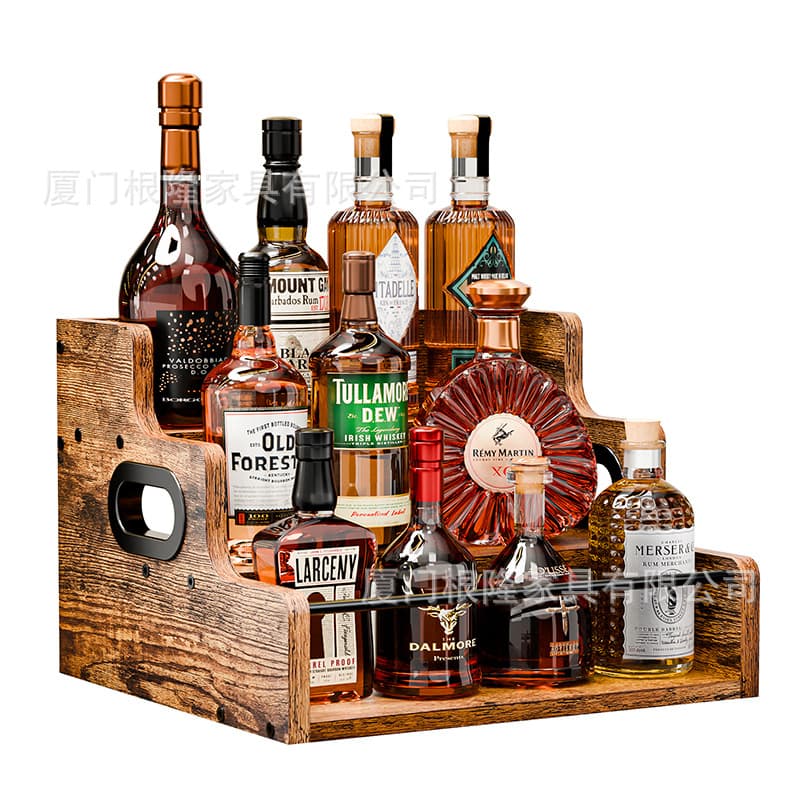 Cross-border Hot-seller Wine Rack Coffee Organizer North America Bestseller Syrup Storage Factory Wholesale Liquor Wooden Stand