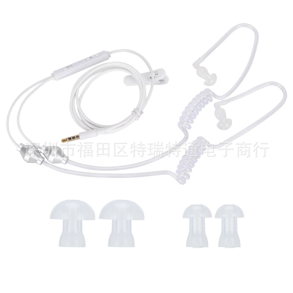 3.5mm Air Tube Headset with Microphone, Dual In-Ear Air Conduction Earphones with Spiral Earbuds