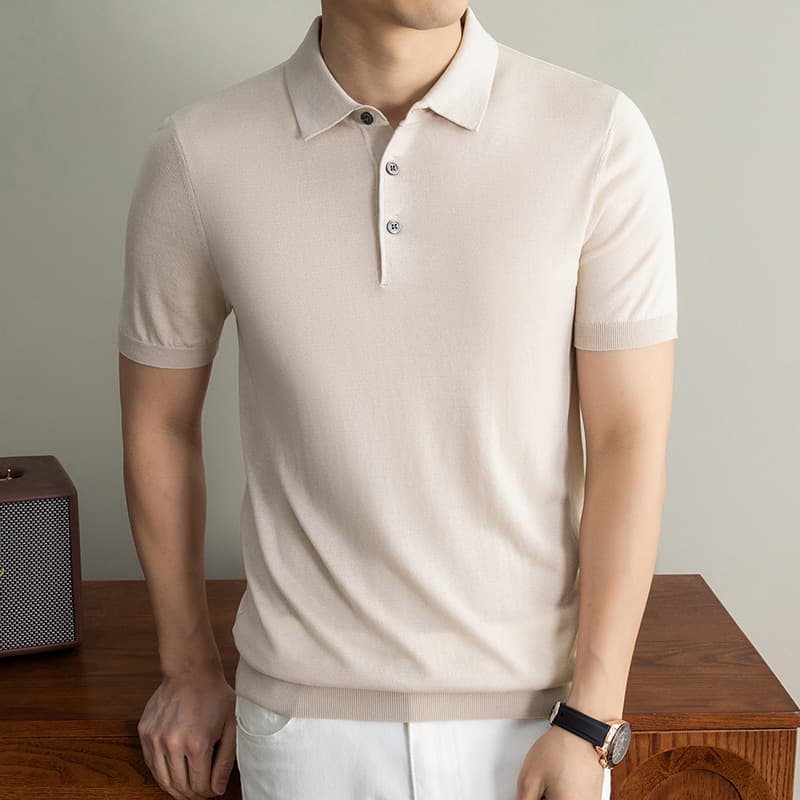 Old Money Style Lyocell Silk Knit Short-Sleeve Polo Shirt for Men, 2026 Summer New Model, Breathable Men's T-Shirt with a Turn-Down Collar