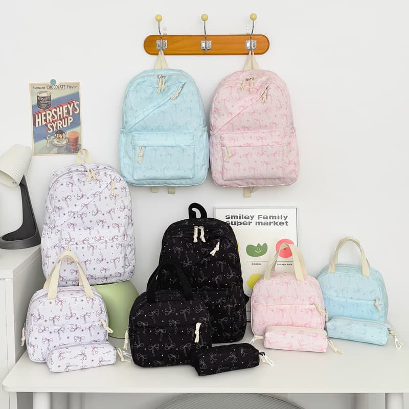 New Ins Style Cute Backpack Travel Casual Student Laptop Bag Simple Bow Women's Pink Backpack