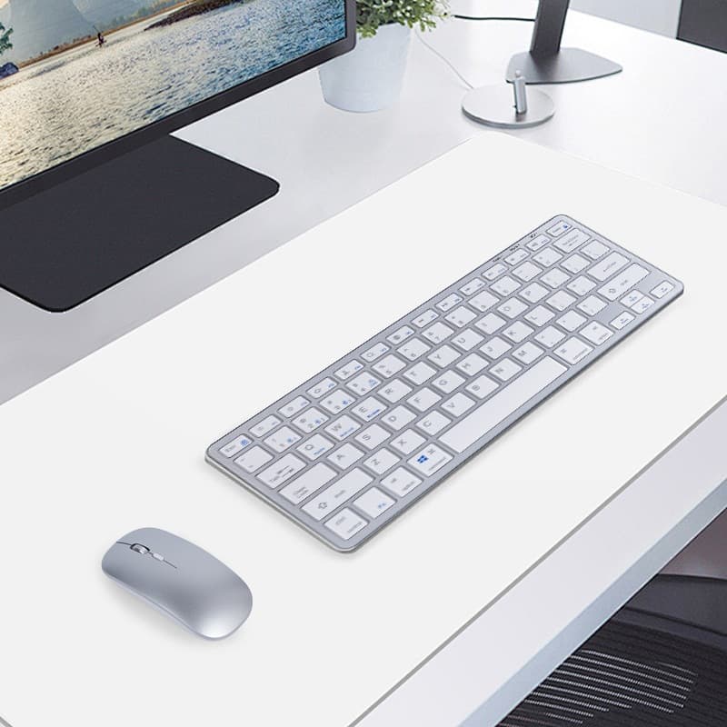 Portable Wireless Keyboard and Mouse Combo, Bluetooth, Rechargeable, for Laptop Office, Optical, Tri-Mode, Slim