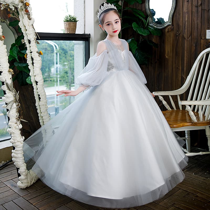 Children's wedding dress princess dress girl catwalk evening dress flower girl tutu skirt girl small host piano performance costume