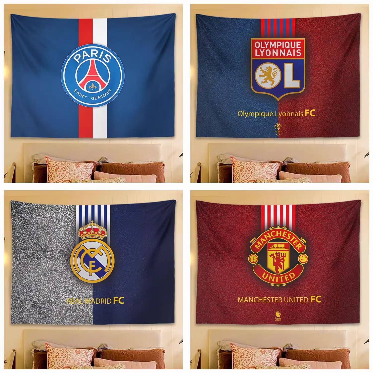 Champions League Football Team Flag Hanging Cloth Background Fabric Ins Dormitory Paris Real Madrid Manchester City Team Flag Logo Wall Cloth