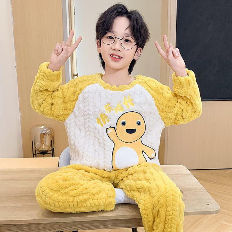 2024 New Children's Pajamas Coral Fleece Winter Thickened Boys Teens Students Flannel Autumn and Winter Style