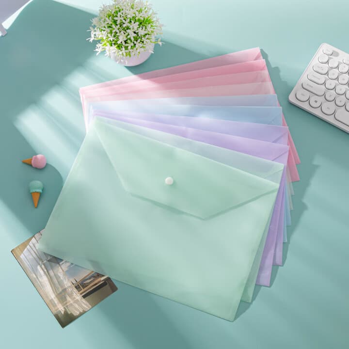 Snap-button Thickened Morandi File Folder, Storage File Bag, Archive Bag, Classification Document Bag, Plastic Waterproof Exam Paper Bag