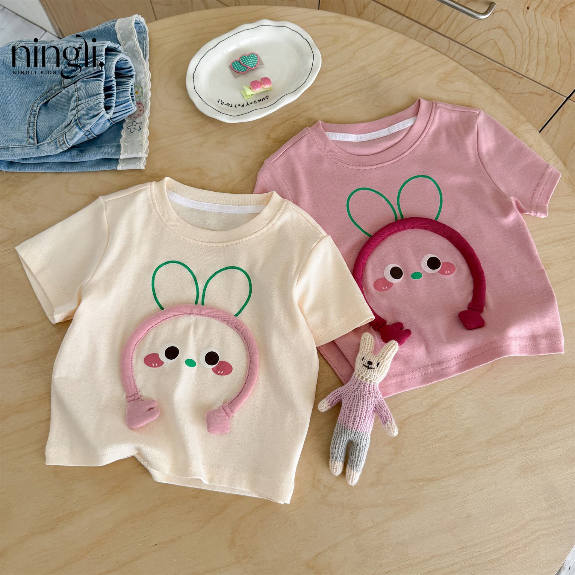 Ningli Girls Short Sleeve T-Shirt New Summer Cartoon 3D Super Cute Baby Cotton Summer Top