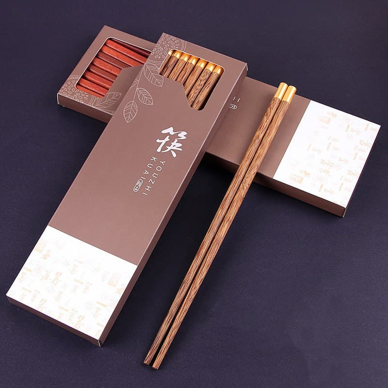 Chicken wing wood chopsticks 10-pair sets wholesale, unlacquered and unwaxed for home use, solid wood red sandalwood dome Fu character chopsticks