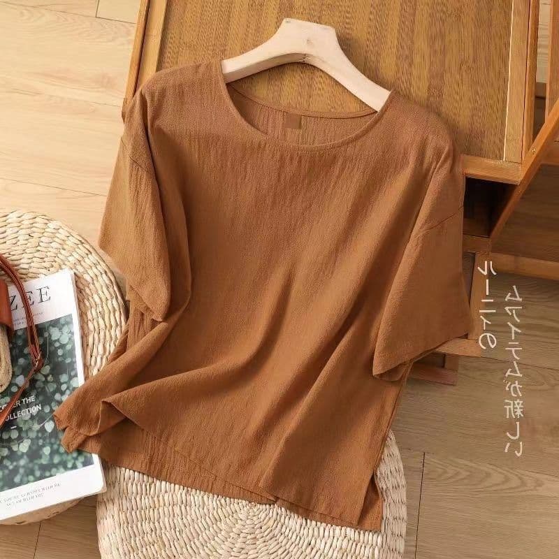 Clearance Sale Summer New Linen Cotton Women's Plus Size Top Casual Loose T-Shirt Short Sleeve