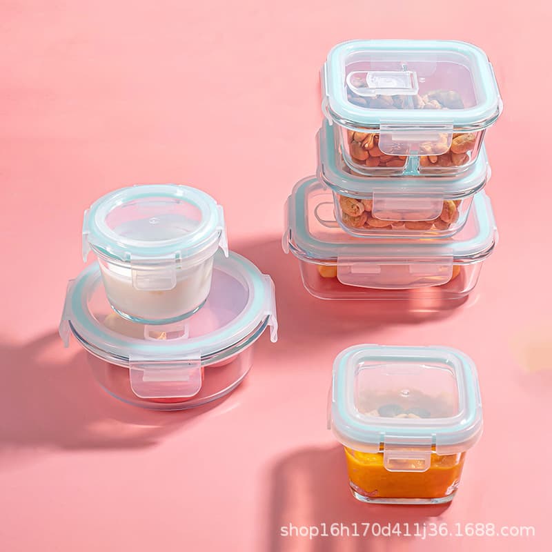 Glass bowl food supplement box office worker lunch box microwave heating bowl glass crisper lunch box sample box small lunch box