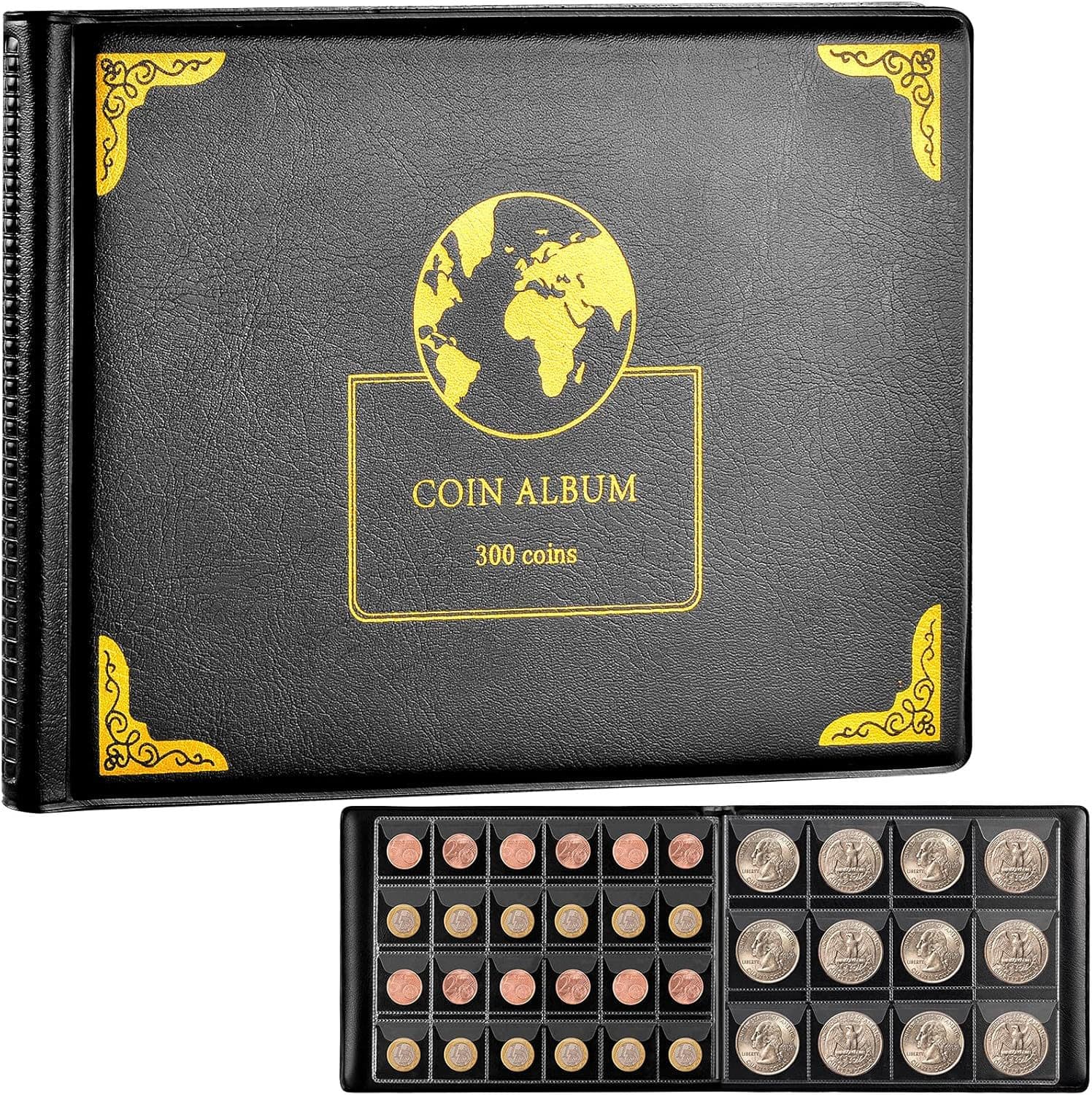 Cross-border 300 coin collection album transparent mixed inner page leather shell protection album commemorative coin storage album