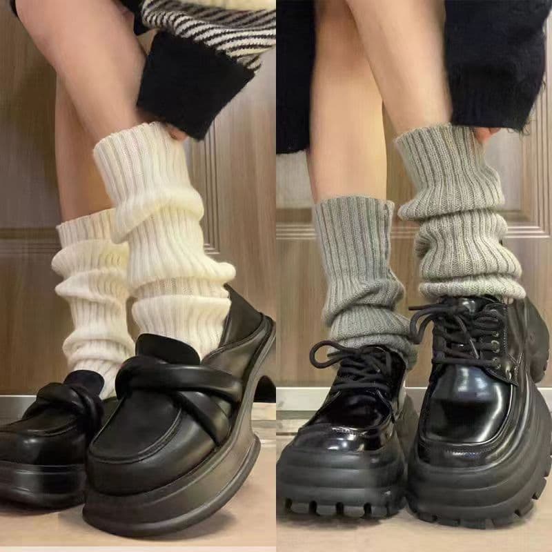 Lolita Knitted Stacked Sock Cuffs, Solid Color Versatile JK High Tube Socks, Leg Shaping Slimming Socks Covering Imperfections, Leg Sleeves