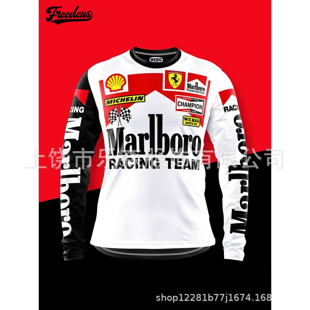 New Cross-Border Long Sleeve Printed Casual Sports Men's Plus Size Motorcycle Jacket, High-Quality T-Shirt Riding Suit