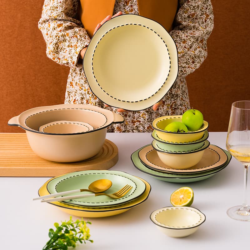 New Hot-Selling Mulanxi High-Appearance Bowl and Plate Set Ceramic Japanese-Style Tableware Underglaze Bowls Plates Rice Bowls