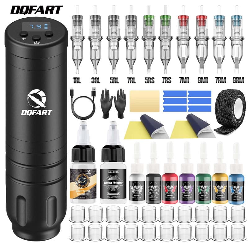 DQFART Wireless Tattoo Kit T1 Tattoo Pen Set Beginner Tattoo Kit LED Battery Tattoo Pen Set