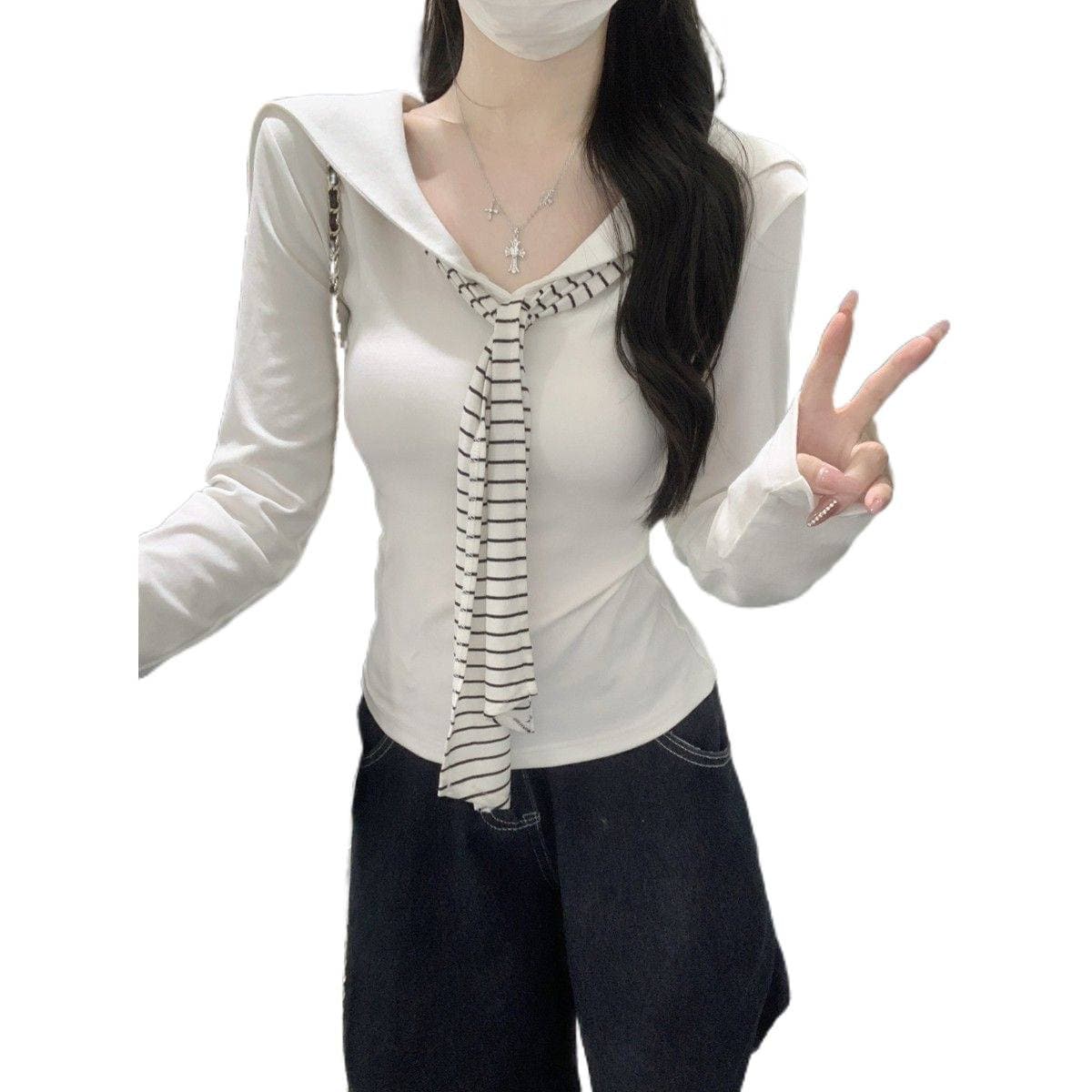 Korean style long-sleeved bottoming shirt for women, autumn new slim-fitting shirt, high-end, great-looking, design, trendy niche tops