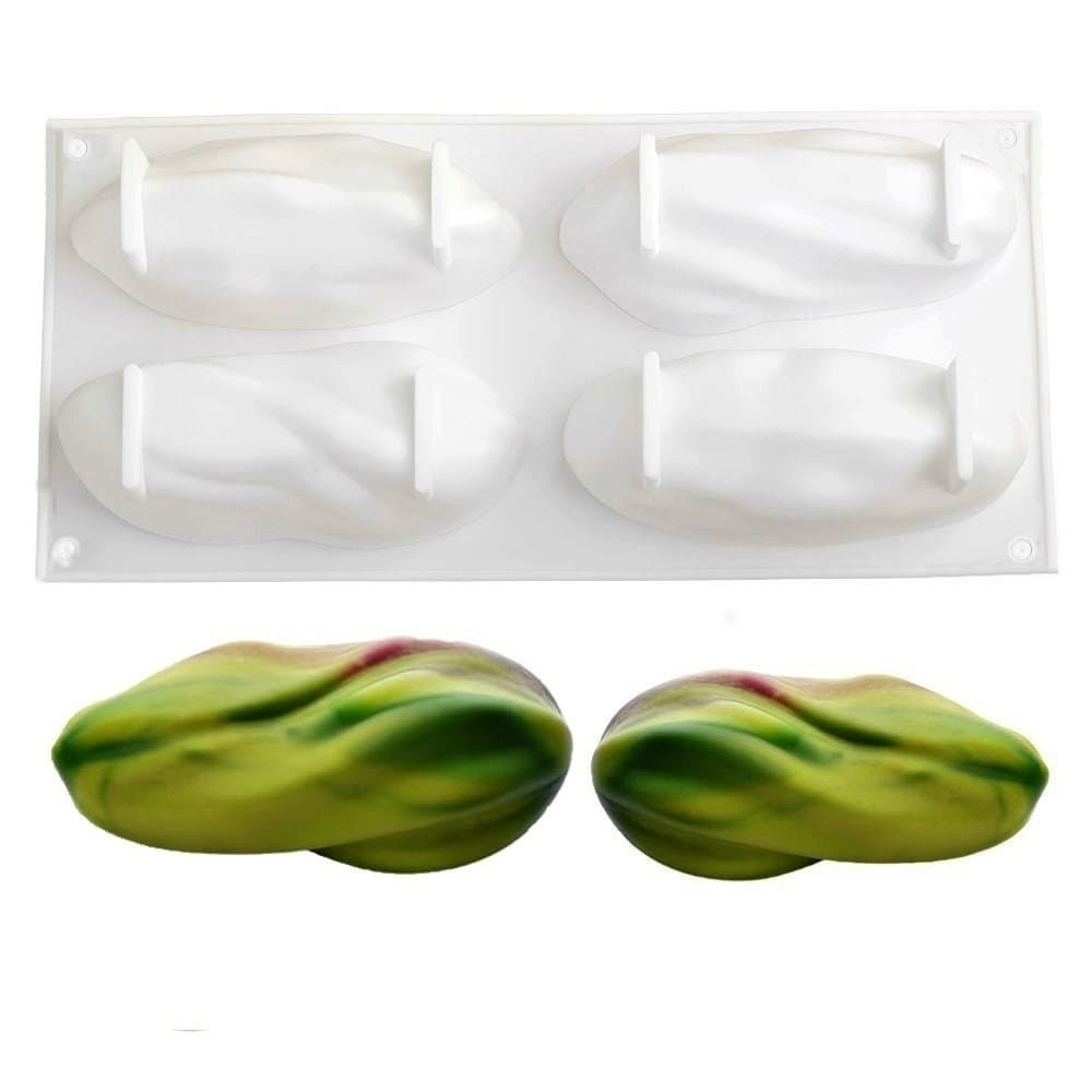 New 4-Cavity Pistachio Nut-Shaped Mousse French Chiffon Cake Food-Grade Silicone Baking Mold