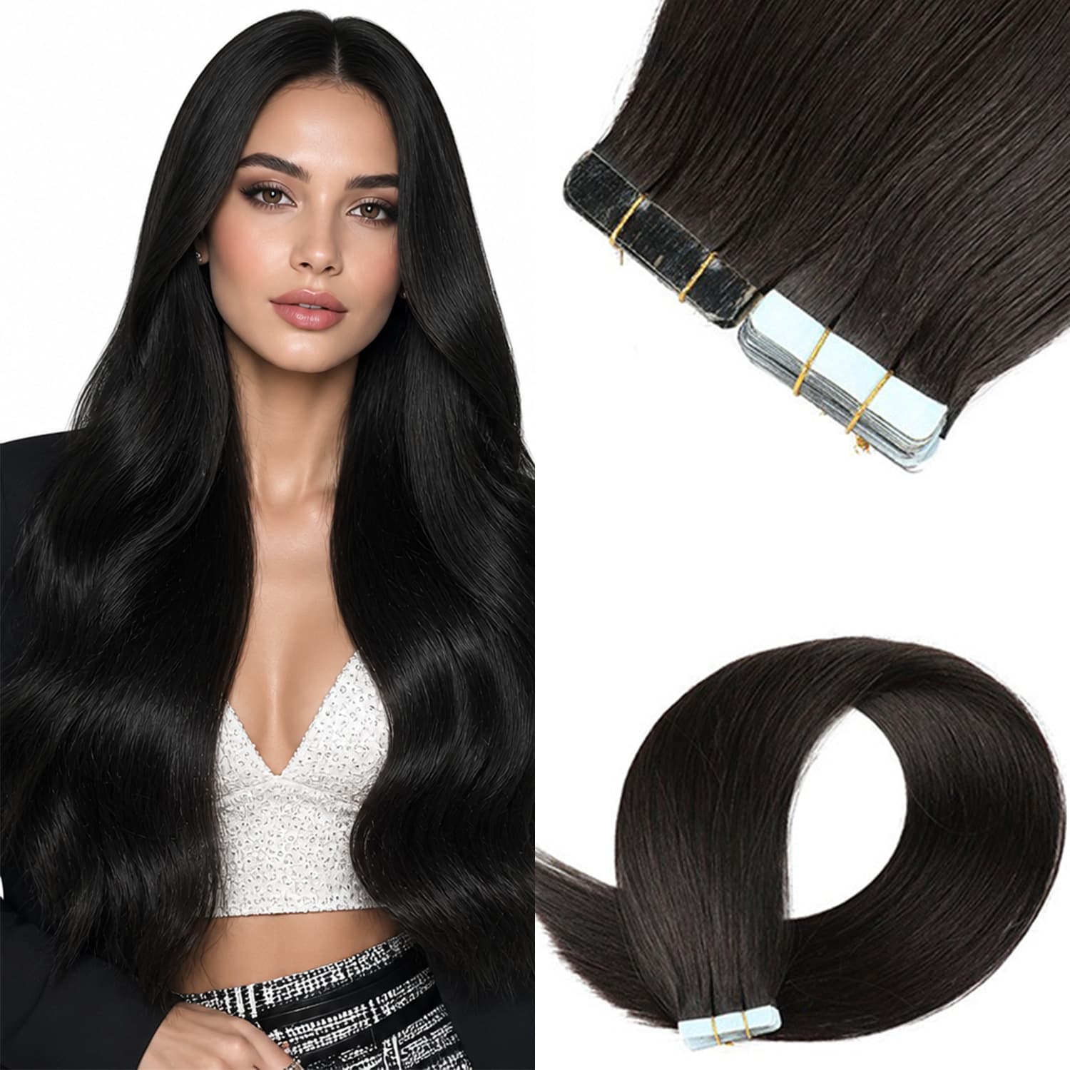 PU Film Real Human Hair Tape In Hair Extensions Seamless Human Hair