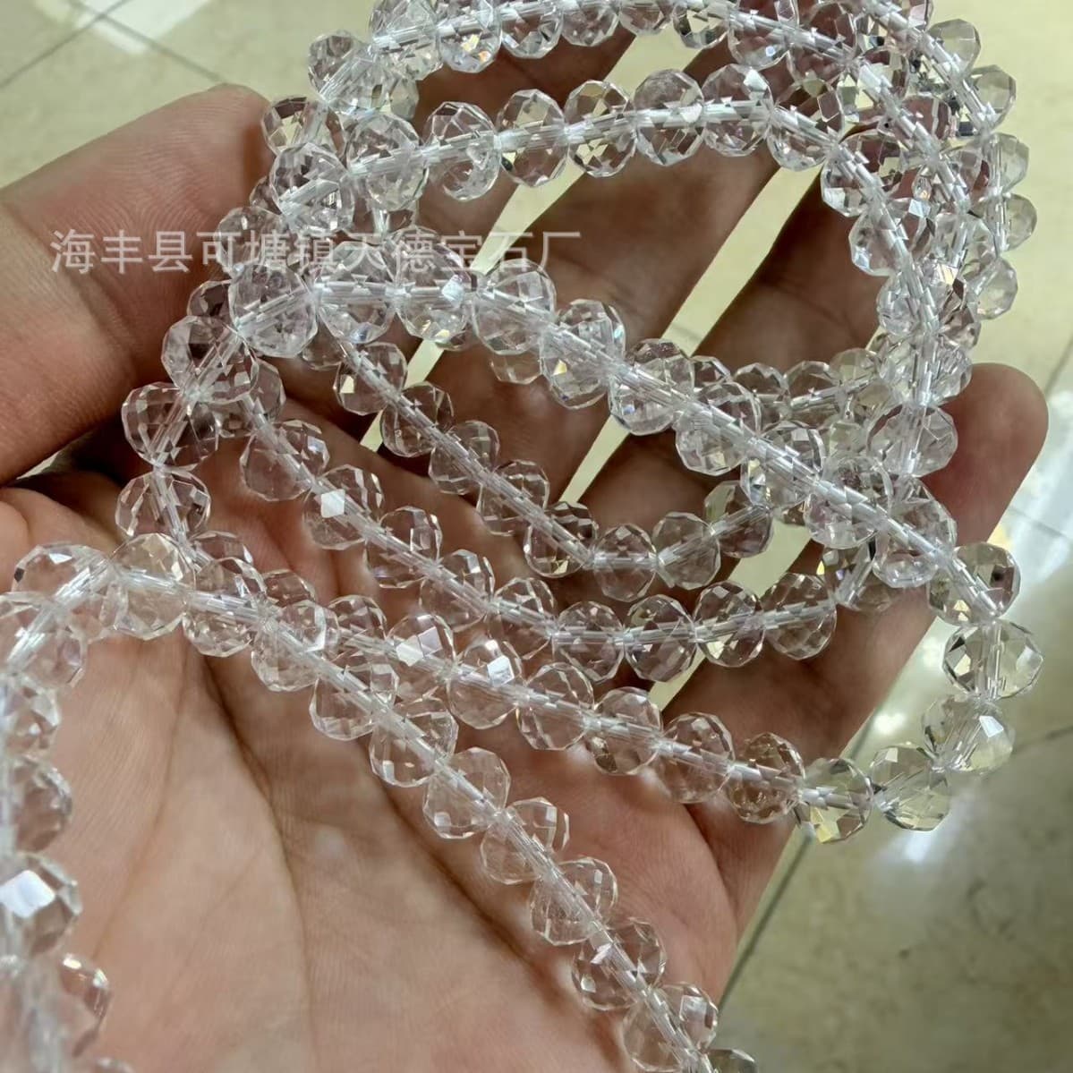 Factory Wholesale Brazilian White Crystal Abacus Beads Faceted Bracelet 8mm Crystal Near Full Net Seiko Cut Cotton