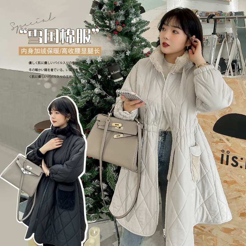 W523 Fashionable Plus Size Women's Korean Style Cotton Coat for Chunky Ladies, Warm and Flattering Mid-Length Puffer Jacket for Drop Shipping - BFD