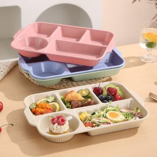 Wheat Straw Divided Plate High Appearance Deep Breakfast Plate Postpartum Meal Plate Student Cafeteria Rice Plate Divided Plate