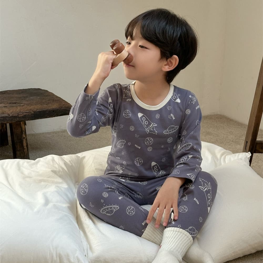 Cheese and Meow Boys' Homewear Set 2024 New Winter Thermal Underwear Set Baby Homewear