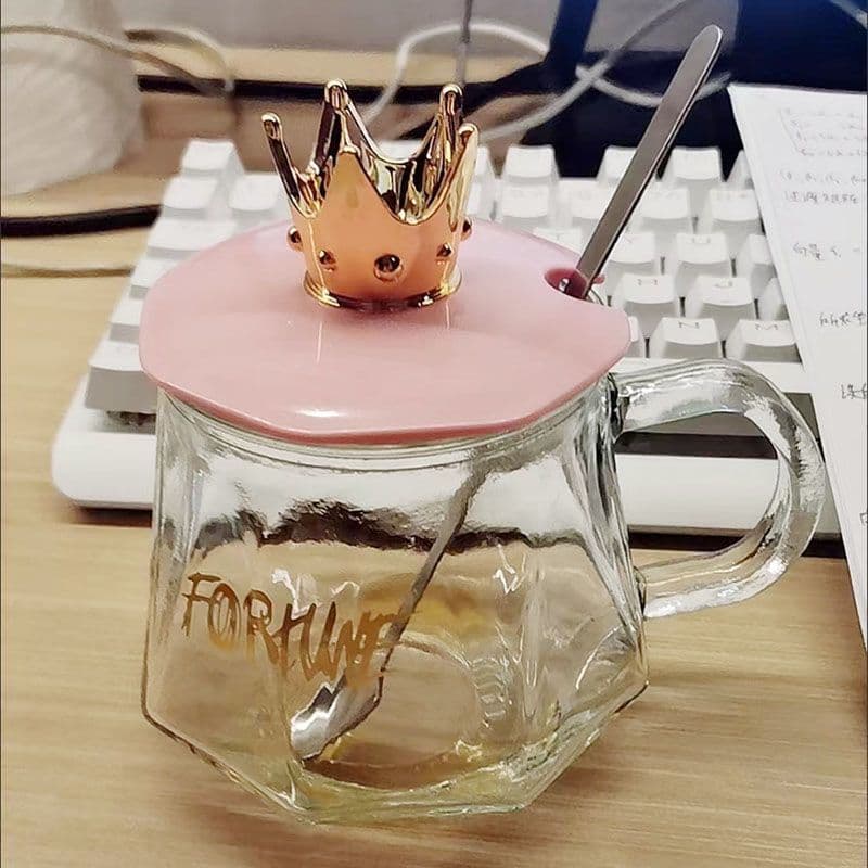 High-looking glass cup for home creative couple coffee mug office tea cup with lid spoon universal