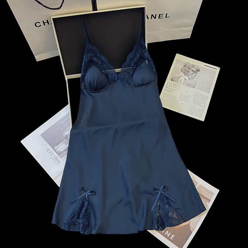 Sexy Nightgown for Women Summer Ice Silk 2025 New Thin Lace Premium Light Luxury with Padded Strappy Sleep Dress