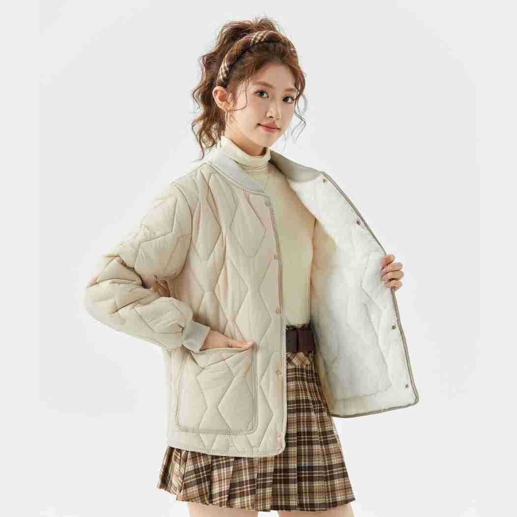 Women's Winter Warm Long-Sleeve Cotton Lining Women's Home Couple Unisex Cotton Jacket Fleece-Lined Ribbed Collar 2533